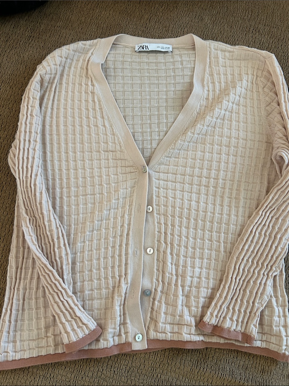 Soft Textured Cream Button-Front Cardigan by Zara